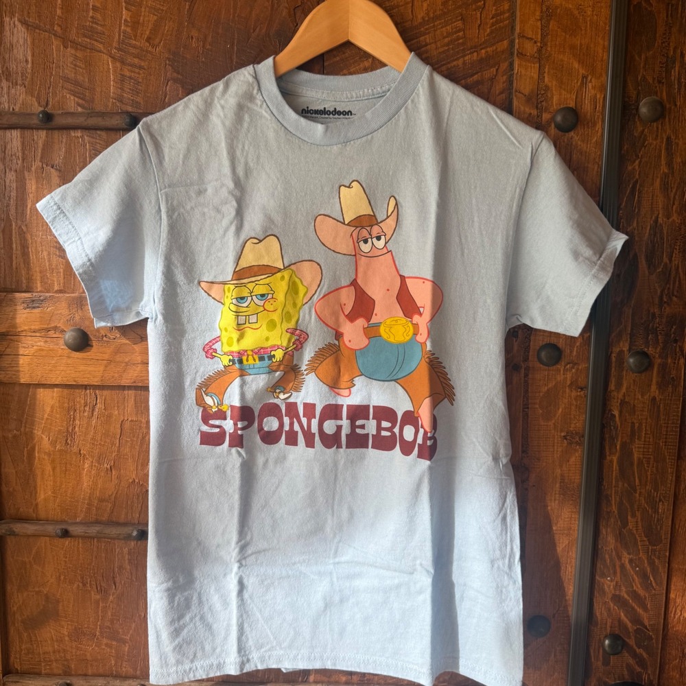 Nickelodeon Spongebob Graphic Tee Unisex Small Blue Cowboy Patrick Star Shirt